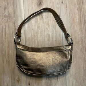 Metallic Y2K Express Genuine Leather Bronze Mini Shoulder Bag with Rhinestones